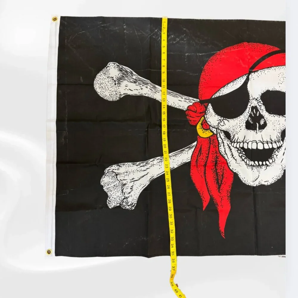 Pirate Skull & Crossbones Flag with Red Bandana – Jolly Roger Black Banner